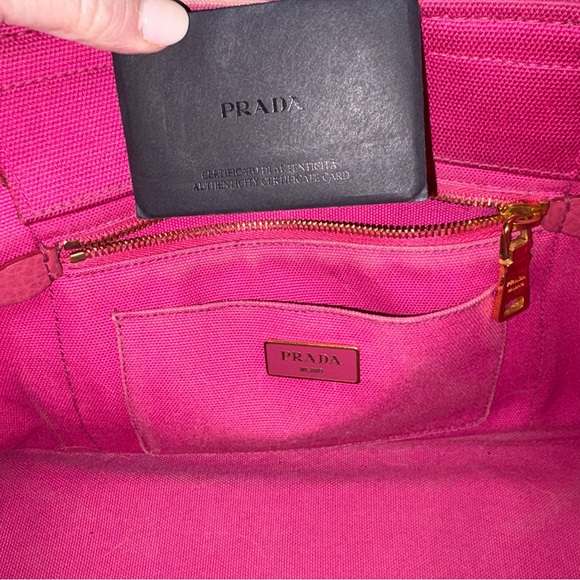 Prada Medium Canapa Tote Hot Pink Canvas Bag + 6 Vintage Brooches - Picture 9 of 11